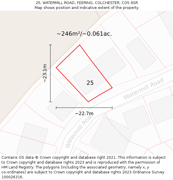 25, WATERMILL ROAD, FEERING, COLCHESTER, CO5 9SR: Plot and title map