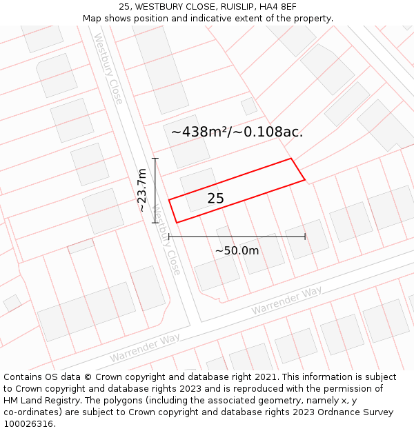 25, WESTBURY CLOSE, RUISLIP, HA4 8EF: Plot and title map