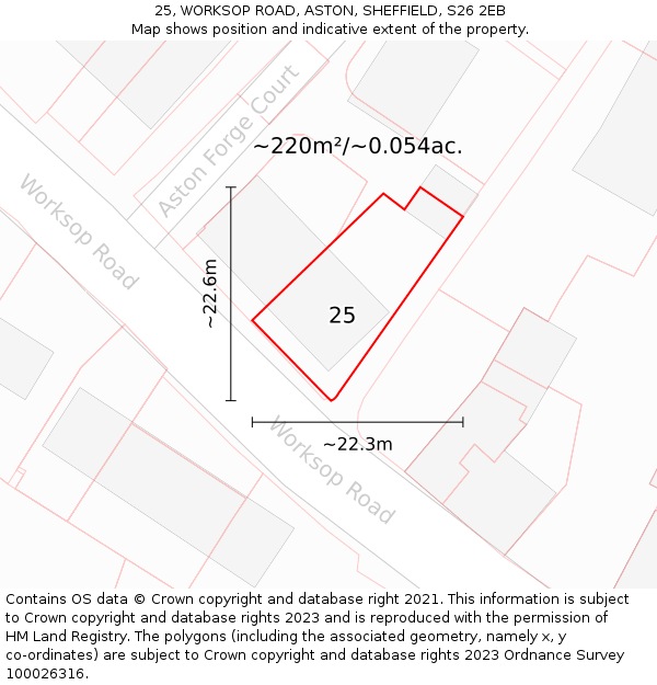 25, WORKSOP ROAD, ASTON, SHEFFIELD, S26 2EB: Plot and title map