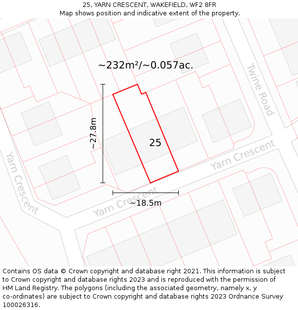 25, YARN CRESCENT, WAKEFIELD, WF2 8FR: Plot and title map