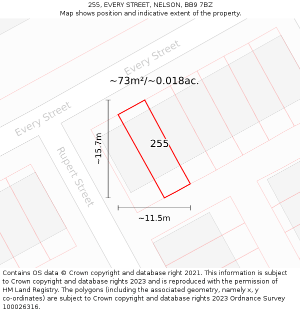 255, EVERY STREET, NELSON, BB9 7BZ: Plot and title map