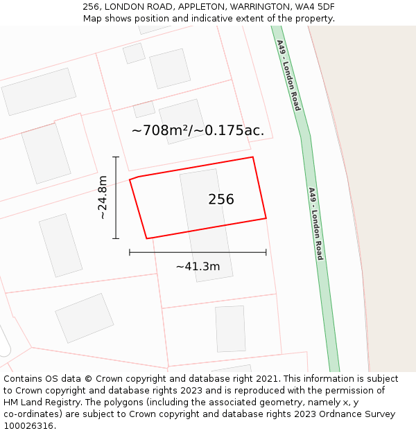 256, LONDON ROAD, APPLETON, WARRINGTON, WA4 5DF: Plot and title map