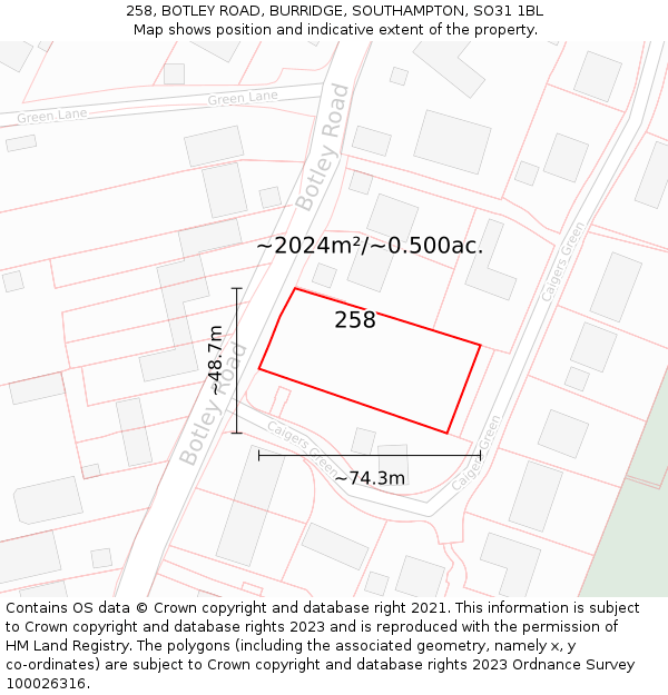 258, BOTLEY ROAD, BURRIDGE, SOUTHAMPTON, SO31 1BL: Plot and title map