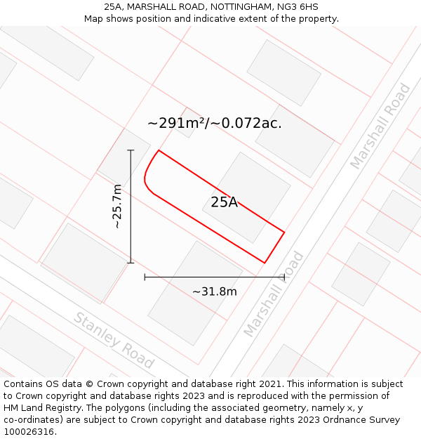 25A, MARSHALL ROAD, NOTTINGHAM, NG3 6HS: Plot and title map