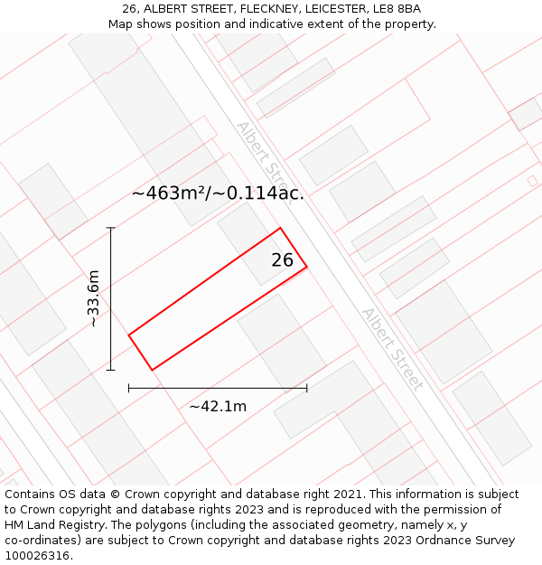 26, ALBERT STREET, FLECKNEY, LEICESTER, LE8 8BA: Plot and title map