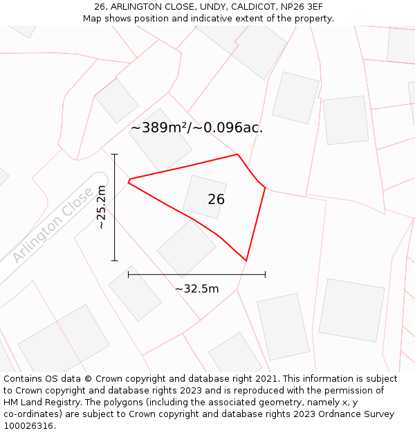 26, ARLINGTON CLOSE, UNDY, CALDICOT, NP26 3EF: Plot and title map