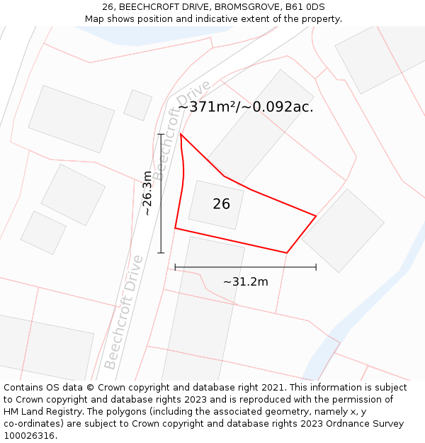 26, BEECHCROFT DRIVE, BROMSGROVE, B61 0DS: Plot and title map