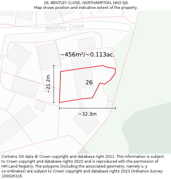 26, BENTLEY CLOSE, NORTHAMPTON, NN3 5JS: Plot and title map