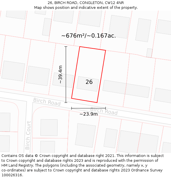 26, BIRCH ROAD, CONGLETON, CW12 4NR: Plot and title map