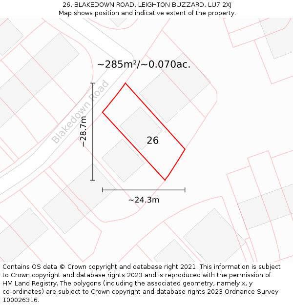 26, BLAKEDOWN ROAD, LEIGHTON BUZZARD, LU7 2XJ: Plot and title map