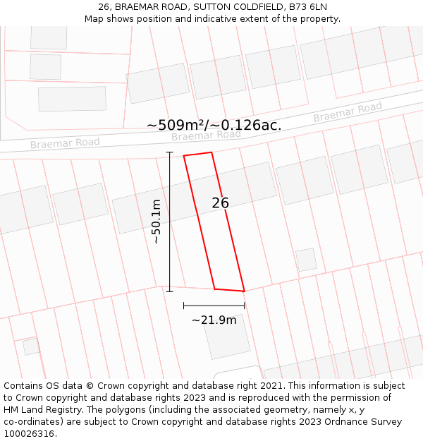 26, BRAEMAR ROAD, SUTTON COLDFIELD, B73 6LN: Plot and title map