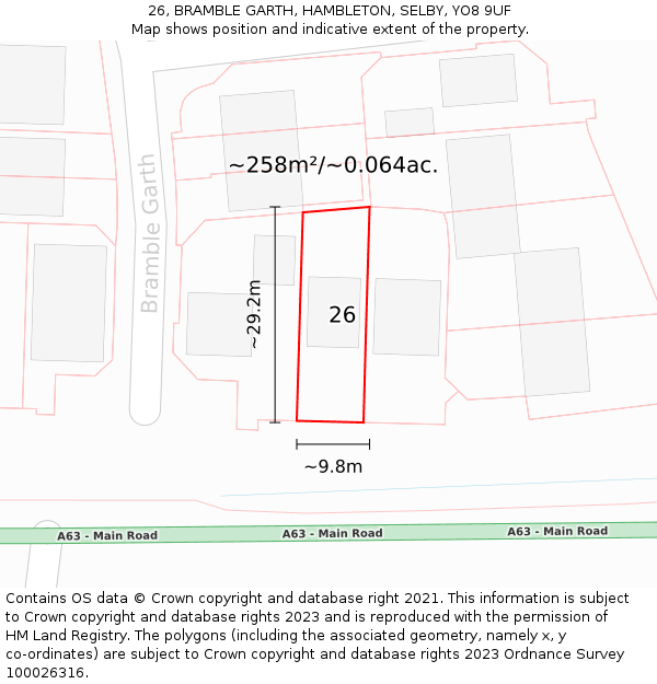 26, BRAMBLE GARTH, HAMBLETON, SELBY, YO8 9UF: Plot and title map
