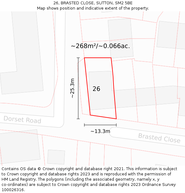 26, BRASTED CLOSE, SUTTON, SM2 5BE: Plot and title map