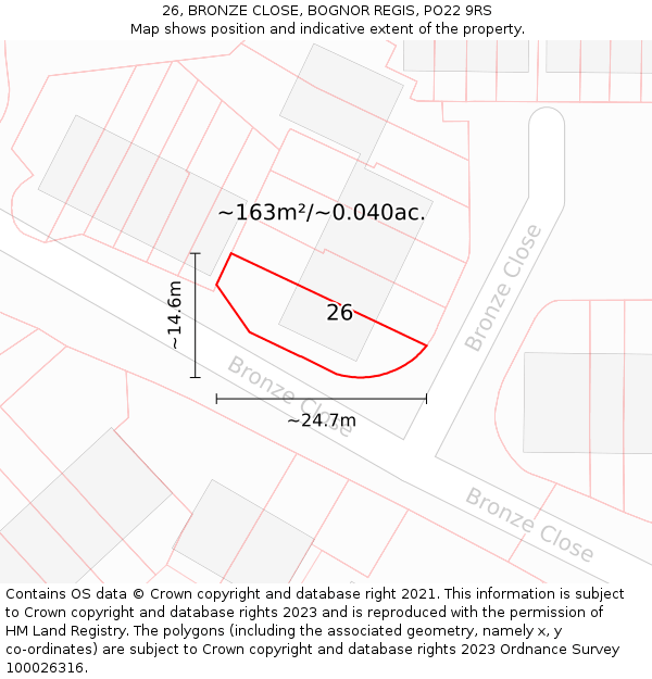 26, BRONZE CLOSE, BOGNOR REGIS, PO22 9RS: Plot and title map
