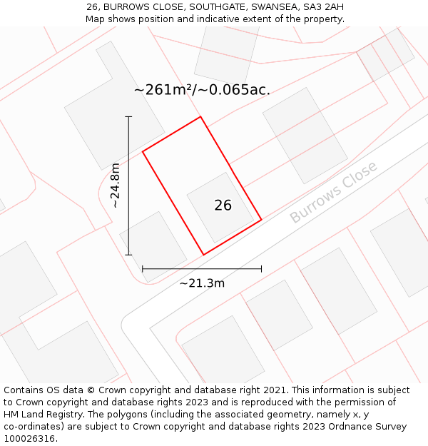 26, BURROWS CLOSE, SOUTHGATE, SWANSEA, SA3 2AH: Plot and title map