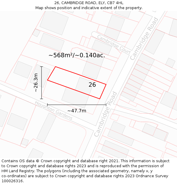 26, CAMBRIDGE ROAD, ELY, CB7 4HL: Plot and title map