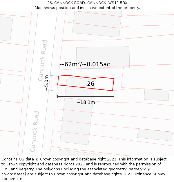 26, CANNOCK ROAD, CANNOCK, WS11 5BX: Plot and title map