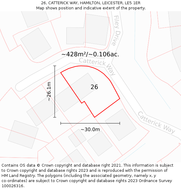 26, CATTERICK WAY, HAMILTON, LEICESTER, LE5 1ER: Plot and title map