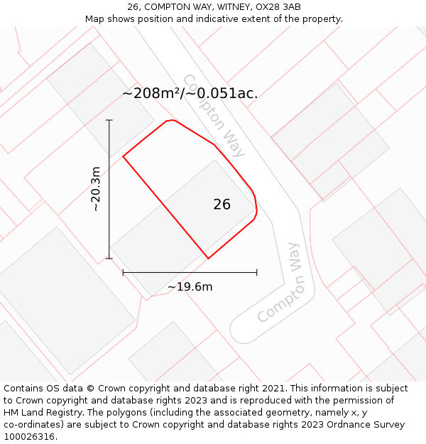 26, COMPTON WAY, WITNEY, OX28 3AB: Plot and title map