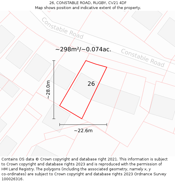 26, CONSTABLE ROAD, RUGBY, CV21 4DF: Plot and title map