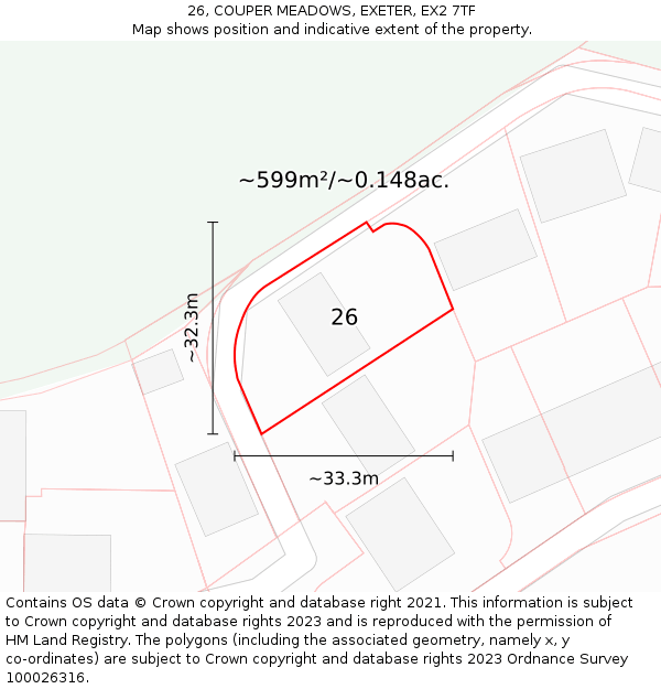 26, COUPER MEADOWS, EXETER, EX2 7TF: Plot and title map