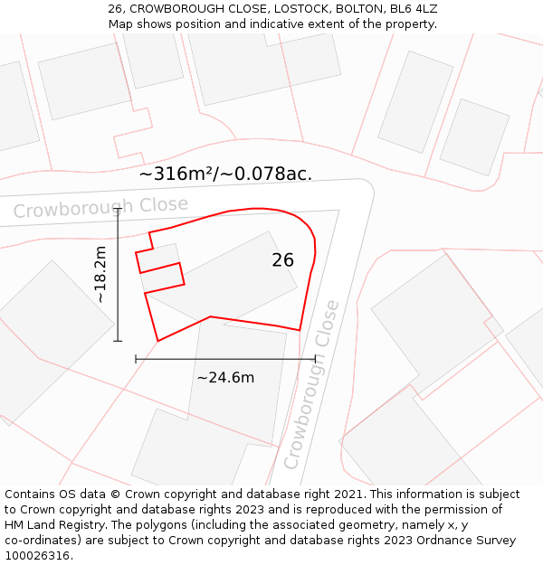 26, CROWBOROUGH CLOSE, LOSTOCK, BOLTON, BL6 4LZ: Plot and title map