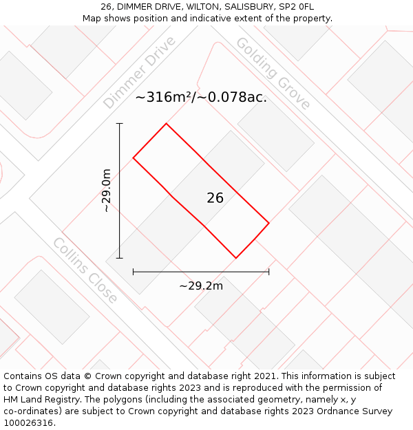 26, DIMMER DRIVE, WILTON, SALISBURY, SP2 0FL: Plot and title map