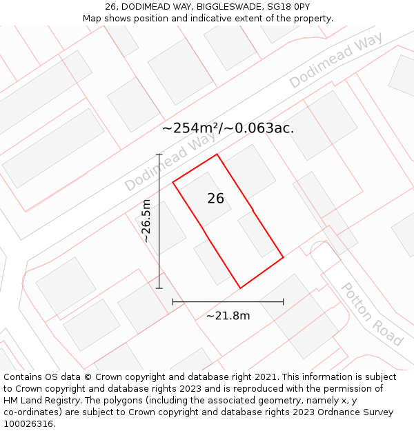26, DODIMEAD WAY, BIGGLESWADE, SG18 0PY: Plot and title map
