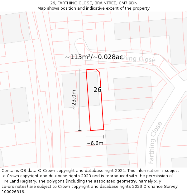 26, FARTHING CLOSE, BRAINTREE, CM7 9DN: Plot and title map