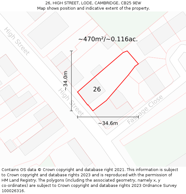 26, HIGH STREET, LODE, CAMBRIDGE, CB25 9EW: Plot and title map
