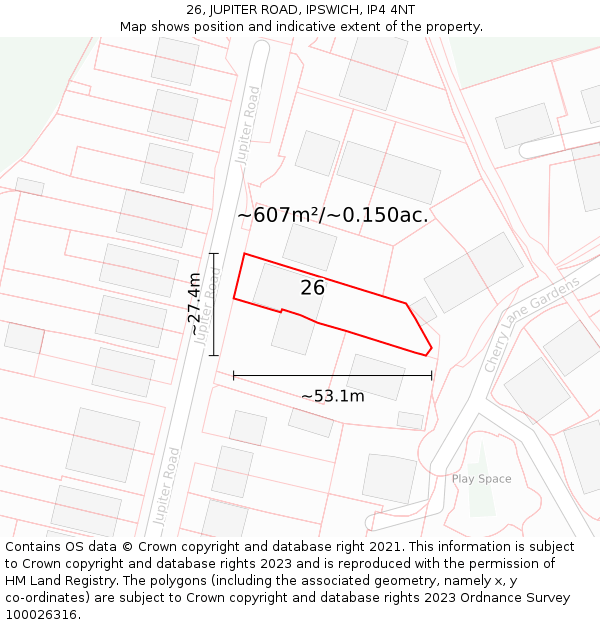 26, JUPITER ROAD, IPSWICH, IP4 4NT: Plot and title map