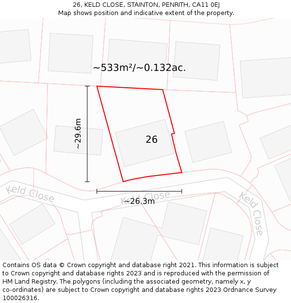 26, KELD CLOSE, STAINTON, PENRITH, CA11 0EJ: Plot and title map