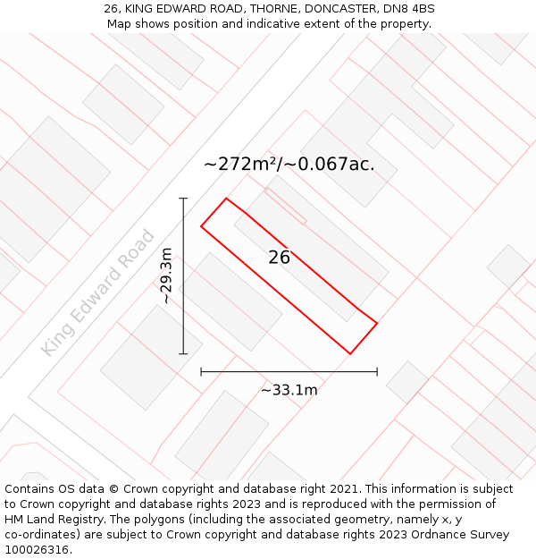 26, KING EDWARD ROAD, THORNE, DONCASTER, DN8 4BS: Plot and title map