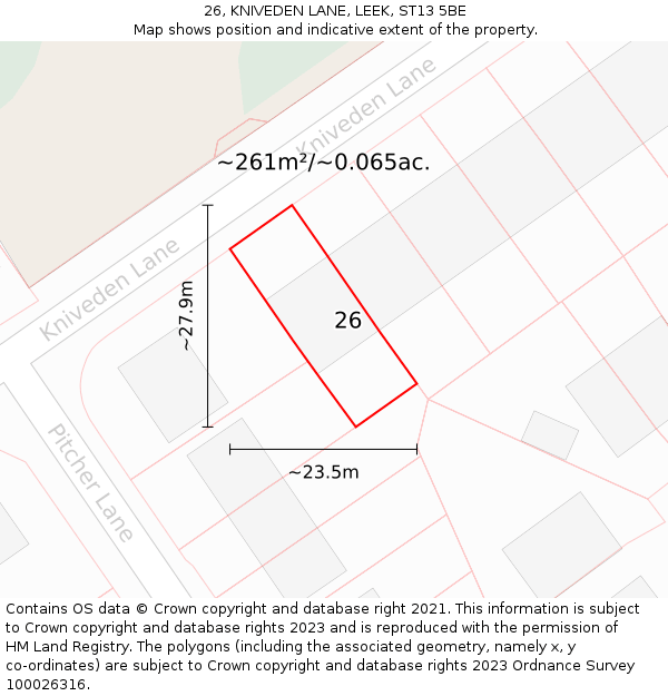26, KNIVEDEN LANE, LEEK, ST13 5BE: Plot and title map