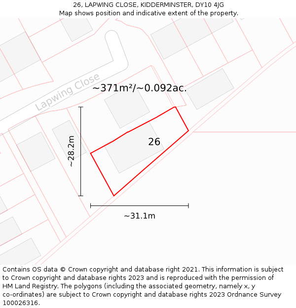 26, LAPWING CLOSE, KIDDERMINSTER, DY10 4JG: Plot and title map