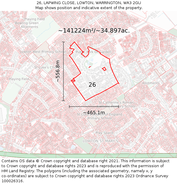 26, LAPWING CLOSE, LOWTON, WARRINGTON, WA3 2GU: Plot and title map