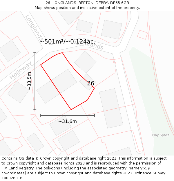 26, LONGLANDS, REPTON, DERBY, DE65 6GB: Plot and title map
