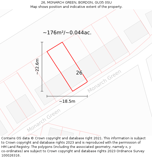 26, MONARCH GREEN, BORDON, GU35 0SU: Plot and title map
