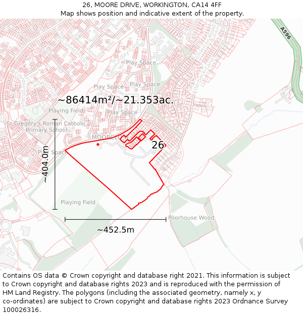 26, MOORE DRIVE, WORKINGTON, CA14 4FF: Plot and title map