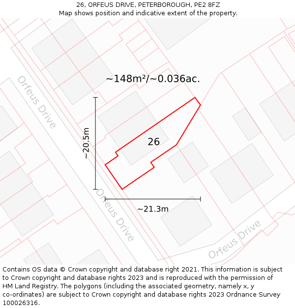 26, ORFEUS DRIVE, PETERBOROUGH, PE2 8FZ: Plot and title map