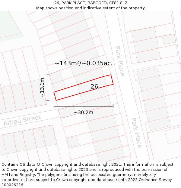 26, PARK PLACE, BARGOED, CF81 8LZ: Plot and title map
