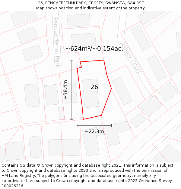 26, PENCAERFENNI PARK, CROFTY, SWANSEA, SA4 3SE: Plot and title map