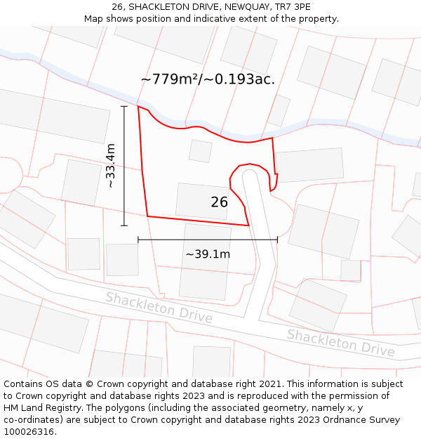 26, SHACKLETON DRIVE, NEWQUAY, TR7 3PE: Plot and title map
