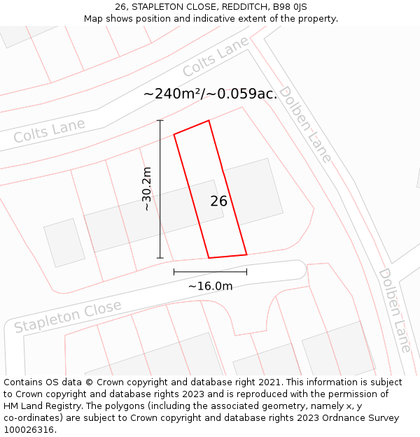 26, STAPLETON CLOSE, REDDITCH, B98 0JS: Plot and title map