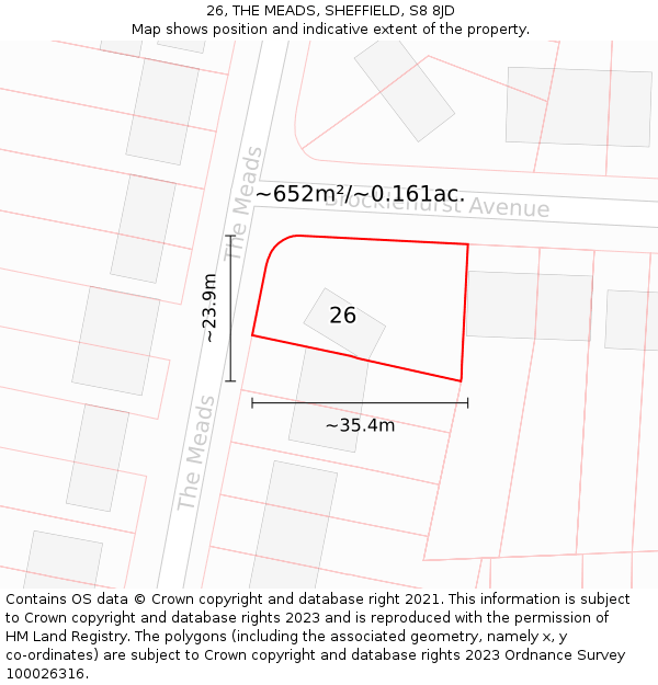 26, THE MEADS, SHEFFIELD, S8 8JD: Plot and title map
