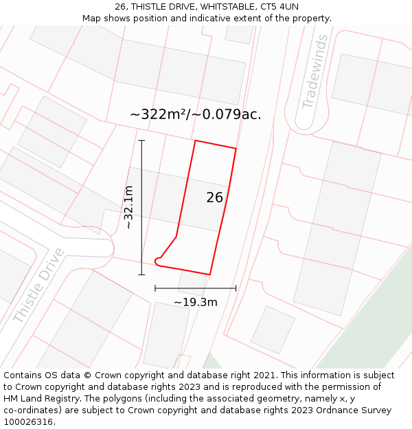 26, THISTLE DRIVE, WHITSTABLE, CT5 4UN: Plot and title map