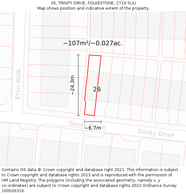 26, TRINITY DRIVE, FOLKESTONE, CT19 5UU: Plot and title map