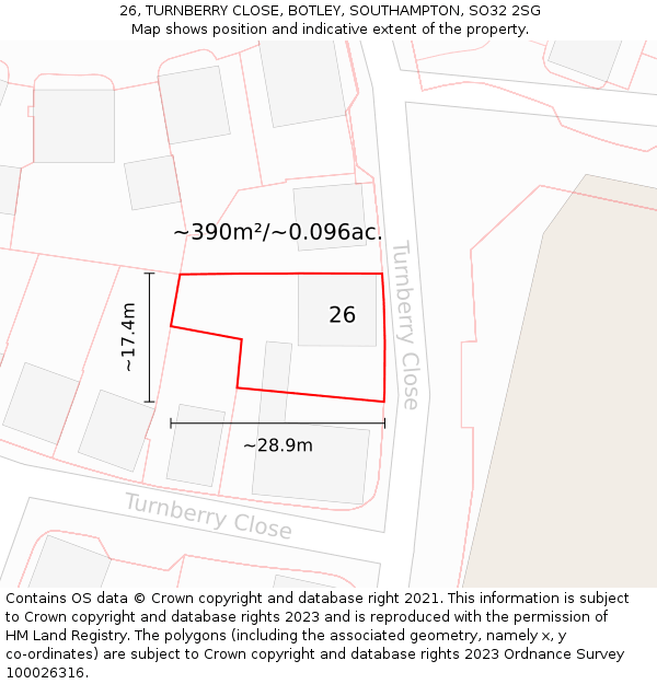 26, TURNBERRY CLOSE, BOTLEY, SOUTHAMPTON, SO32 2SG: Plot and title map