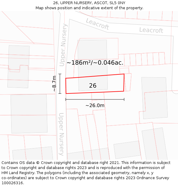 26, UPPER NURSERY, ASCOT, SL5 0NY: Plot and title map