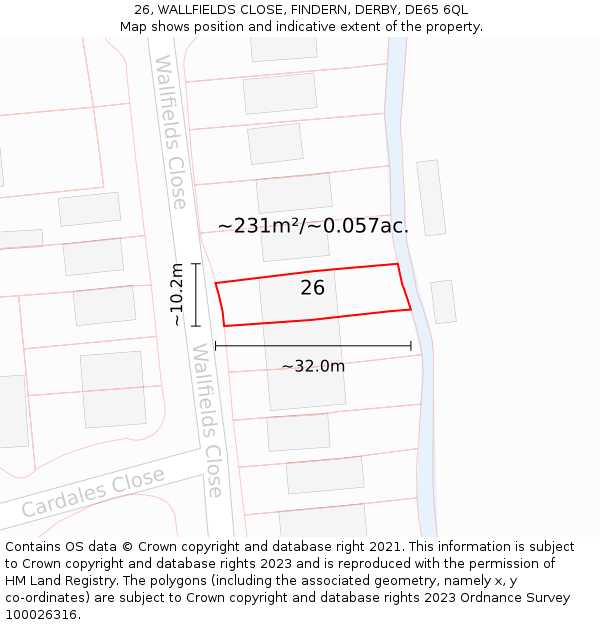 26, WALLFIELDS CLOSE, FINDERN, DERBY, DE65 6QL: Plot and title map